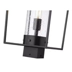 Sheridan 1-Light Outdoor Post Mount Fixture - Black Steel Lantern with Seedy Glass Shade