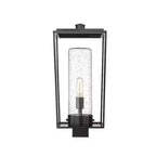 Sheridan 1-Light Outdoor Post Mount Fixture - Black Steel Lantern with Seedy Glass Shade