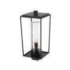 Sheridan 1-Light Outdoor Post Mount Fixture - Black Steel Lantern with Seedy Glass Shade