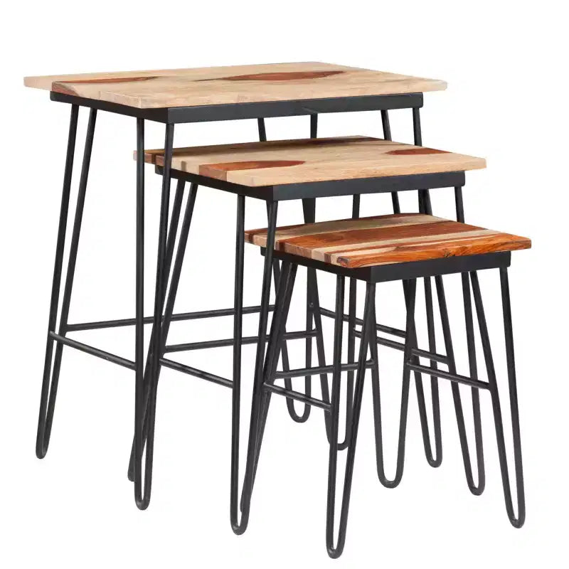 GDFStudio Bruno 3 Piece Rectangle Two-Tone Table Top Nesting Accent Table Sets
