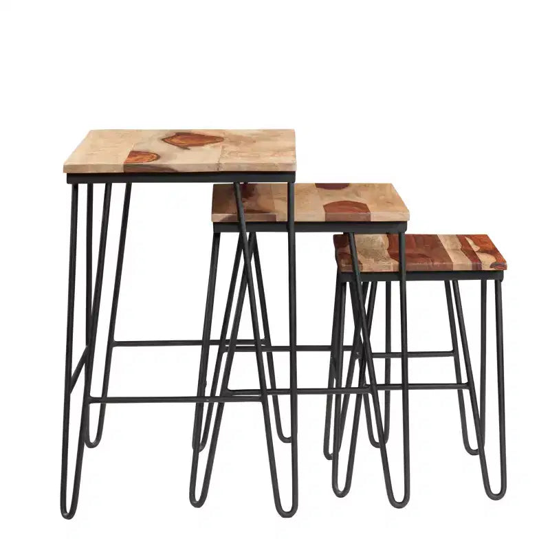 GDFStudio Bruno 3 Piece Rectangle Two-Tone Table Top Nesting Accent Table Sets