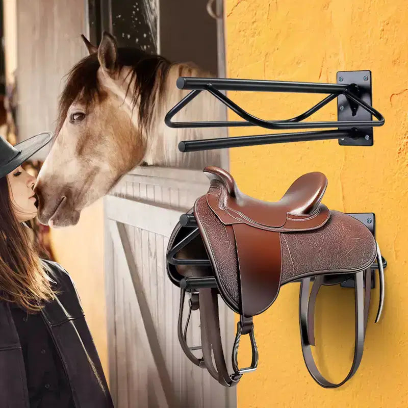 VEVOR Saddle Rack with Pad Bar,23.8 x 12.6 x 10.2 in,2 Packs Wall Mounted Saddle Stand, Heavy-Duty Steel Saddle Holder, Western & English Saddle Rack