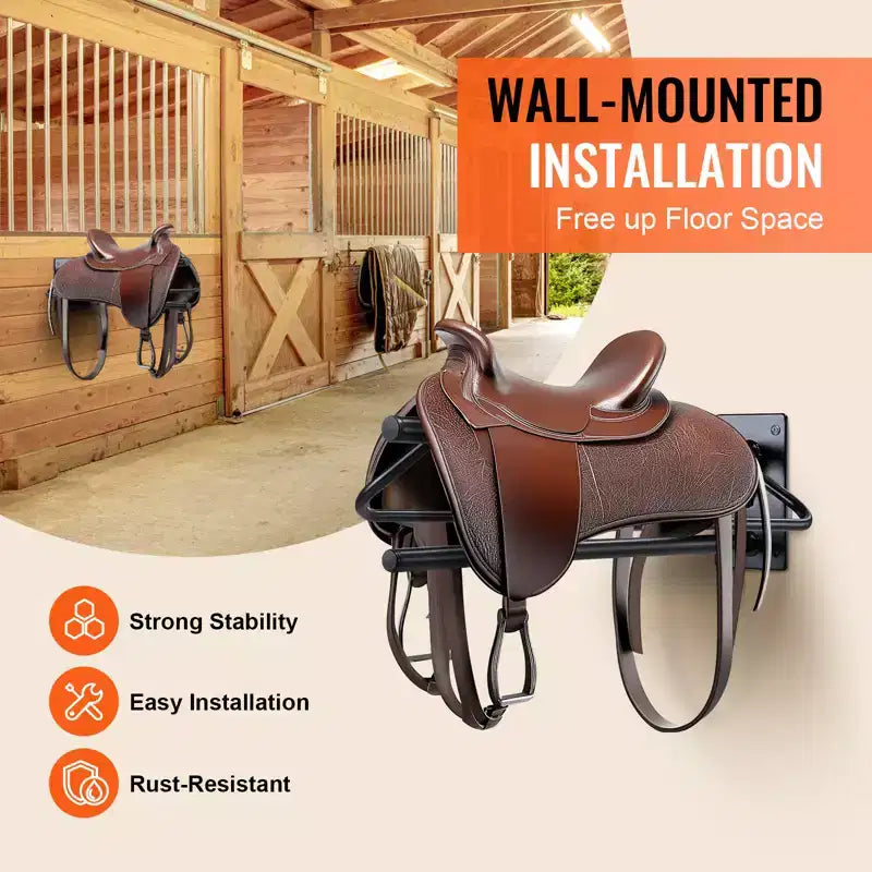 VEVOR Saddle Rack with Pad Bar,23.8 x 12.6 x 10.2 in,2 Packs Wall Mounted Saddle Stand, Heavy-Duty Steel Saddle Holder, Western & English Saddle Rack