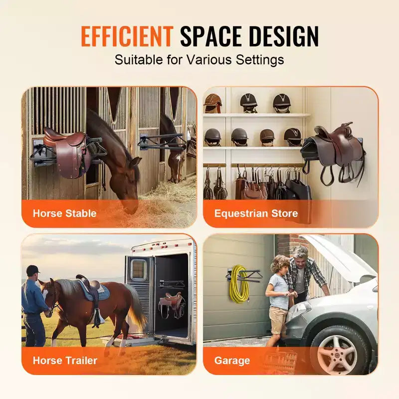VEVOR Saddle Rack with Pad Bar,23.8 x 12.6 x 10.2 in,2 Packs Wall Mounted Saddle Stand, Heavy-Duty Steel Saddle Holder, Western & English Saddle Rack