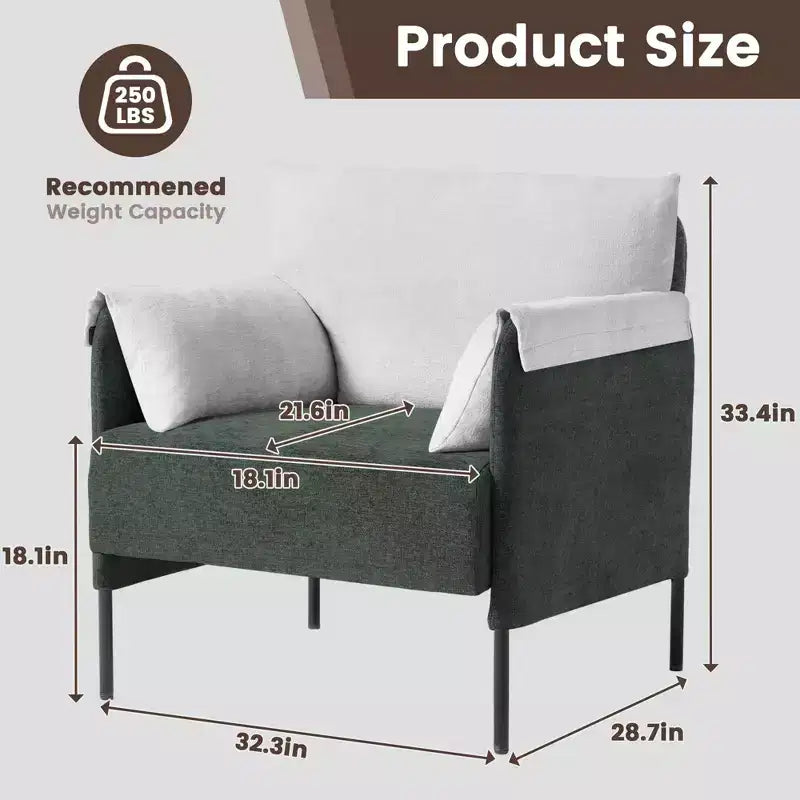Chenille Oversized Accent Chair, Sofa Chair with Large Seat, Modern Armchair Reading Chairs for Bedroom Living Room(Set of 2