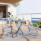 3-Piece Green Folding Bistro Set, Metal Frame Table and Chairs for Small Spaces, Indoor/Outdoor Use