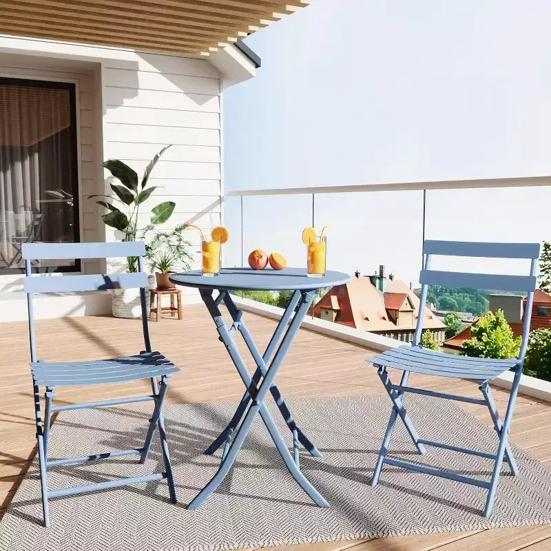 3-Piece Green Folding Bistro Set, Metal Frame Table and Chairs for Small Spaces, Indoor/Outdoor Use