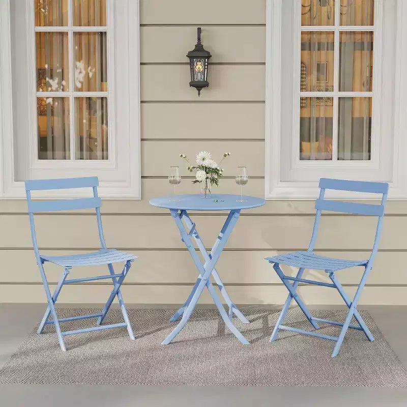 3-Piece Green Folding Bistro Set, Metal Frame Table and Chairs for Small Spaces, Indoor/Outdoor Use