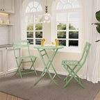 3-Piece Green Folding Bistro Set, Metal Frame Table and Chairs for Small Spaces, Indoor/Outdoor Use