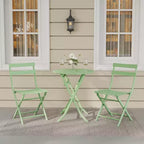 3-Piece Green Folding Bistro Set, Metal Frame Table and Chairs for Small Spaces, Indoor/Outdoor Use