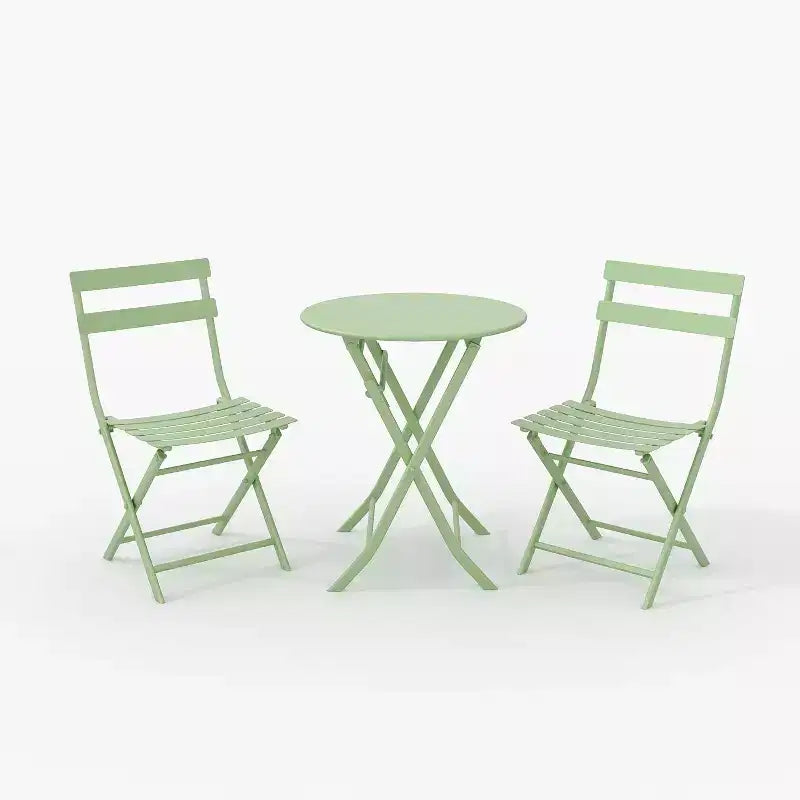 3-Piece Green Folding Bistro Set, Metal Frame Table and Chairs for Small Spaces, Indoor/Outdoor Use