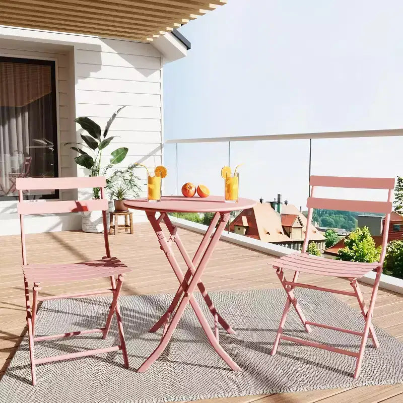 3-Piece Green Folding Bistro Set, Metal Frame Table and Chairs for Small Spaces, Indoor/Outdoor Use