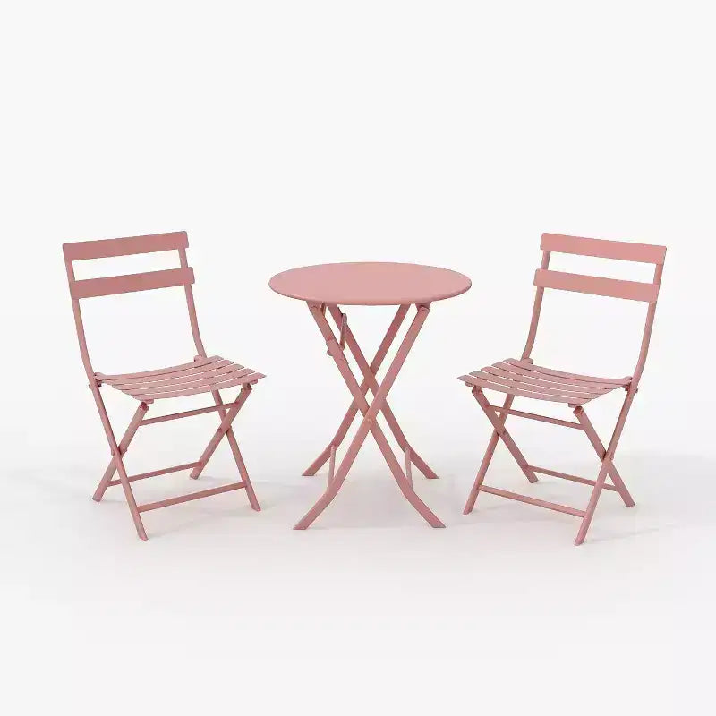 3-Piece Green Folding Bistro Set, Metal Frame Table and Chairs for Small Spaces, Indoor/Outdoor Use