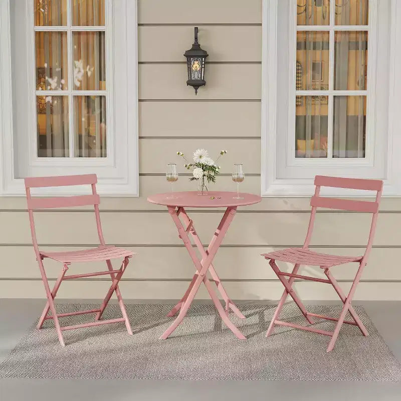 3-Piece Green Folding Bistro Set, Metal Frame Table and Chairs for Small Spaces, Indoor/Outdoor Use