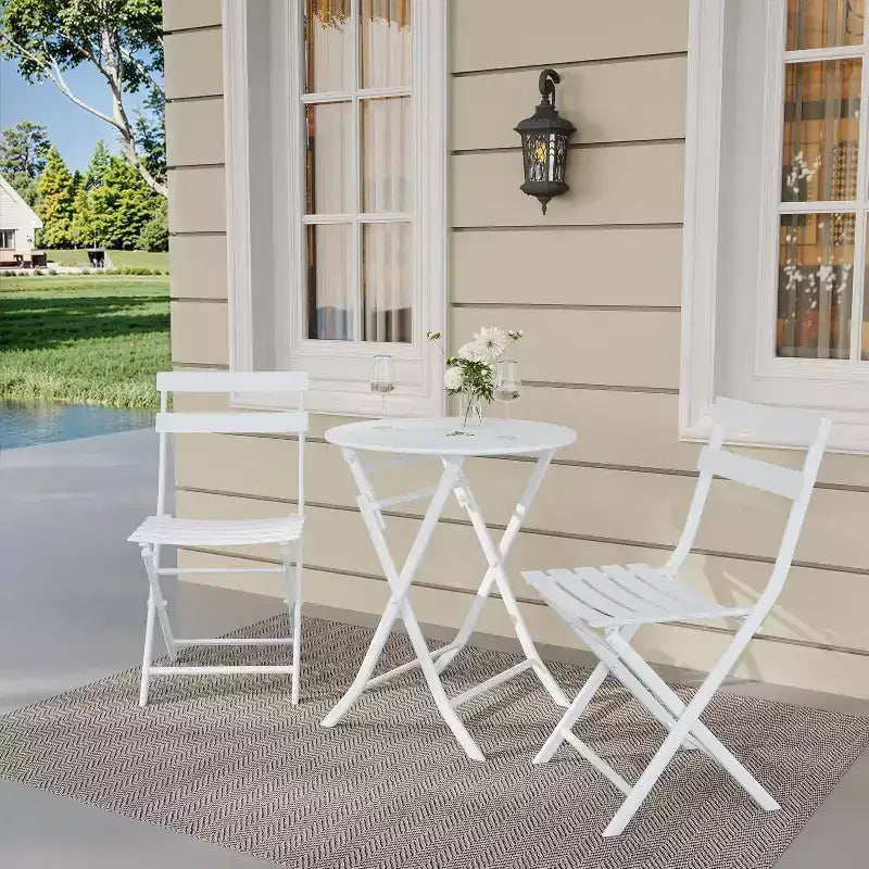 3-Piece Green Folding Bistro Set, Metal Frame Table and Chairs for Small Spaces, Indoor/Outdoor Use