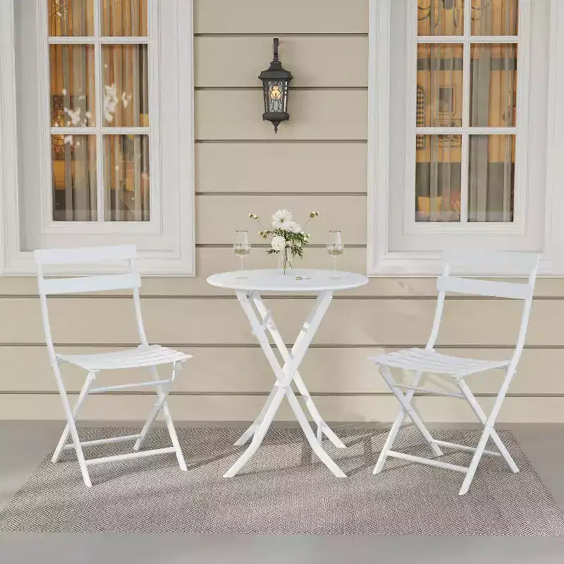 3-Piece Green Folding Bistro Set, Metal Frame Table and Chairs for Small Spaces, Indoor/Outdoor Use