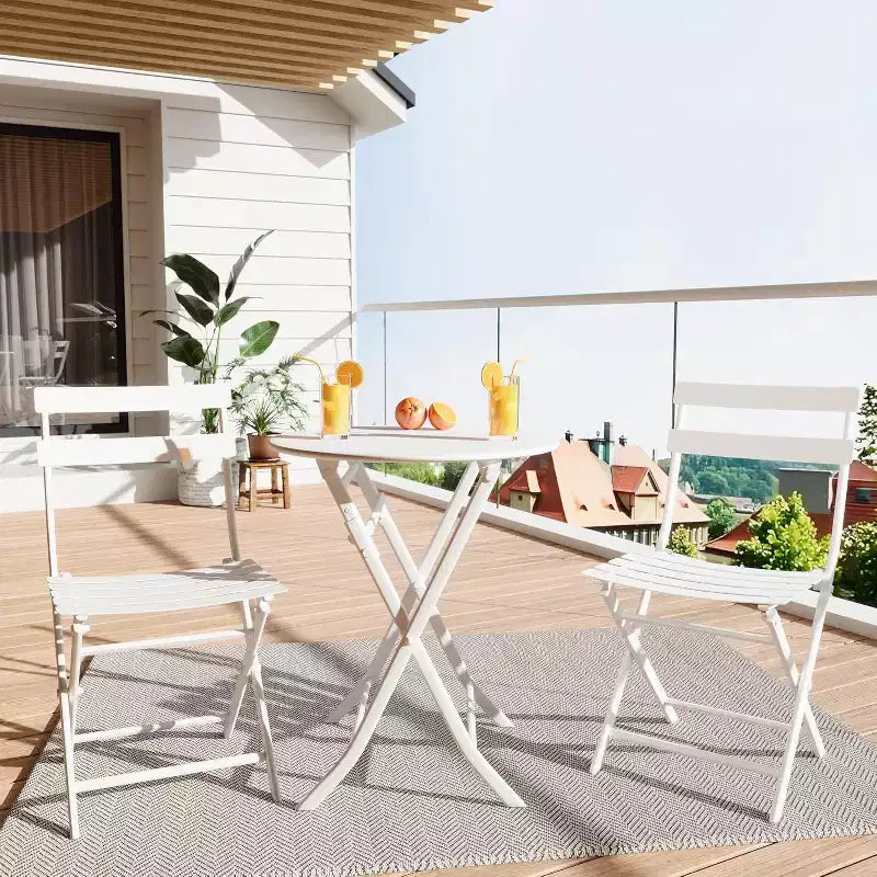 3-Piece Green Folding Bistro Set, Metal Frame Table and Chairs for Small Spaces, Indoor/Outdoor Use