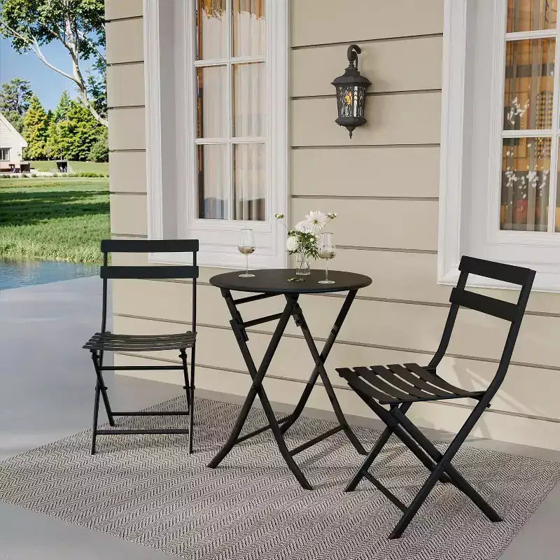 3-Piece Green Folding Bistro Set, Metal Frame Table and Chairs for Small Spaces, Indoor/Outdoor Use