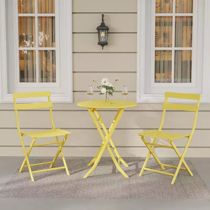 3-Piece Green Folding Bistro Set, Metal Frame Table and Chairs for Small Spaces, Indoor/Outdoor Use