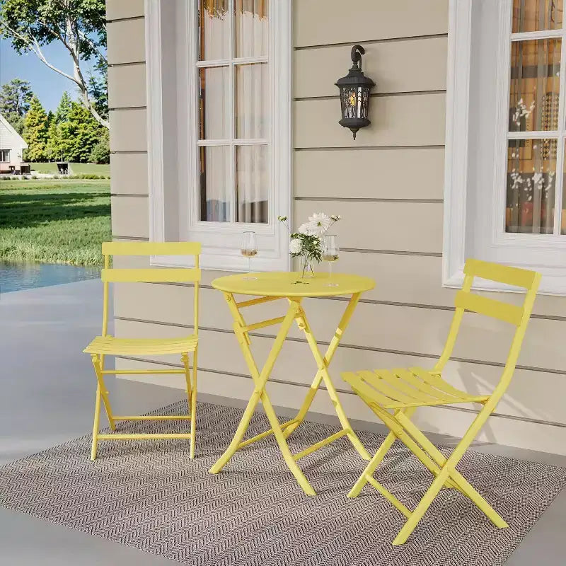 3-Piece Green Folding Bistro Set, Metal Frame Table and Chairs for Small Spaces, Indoor/Outdoor Use