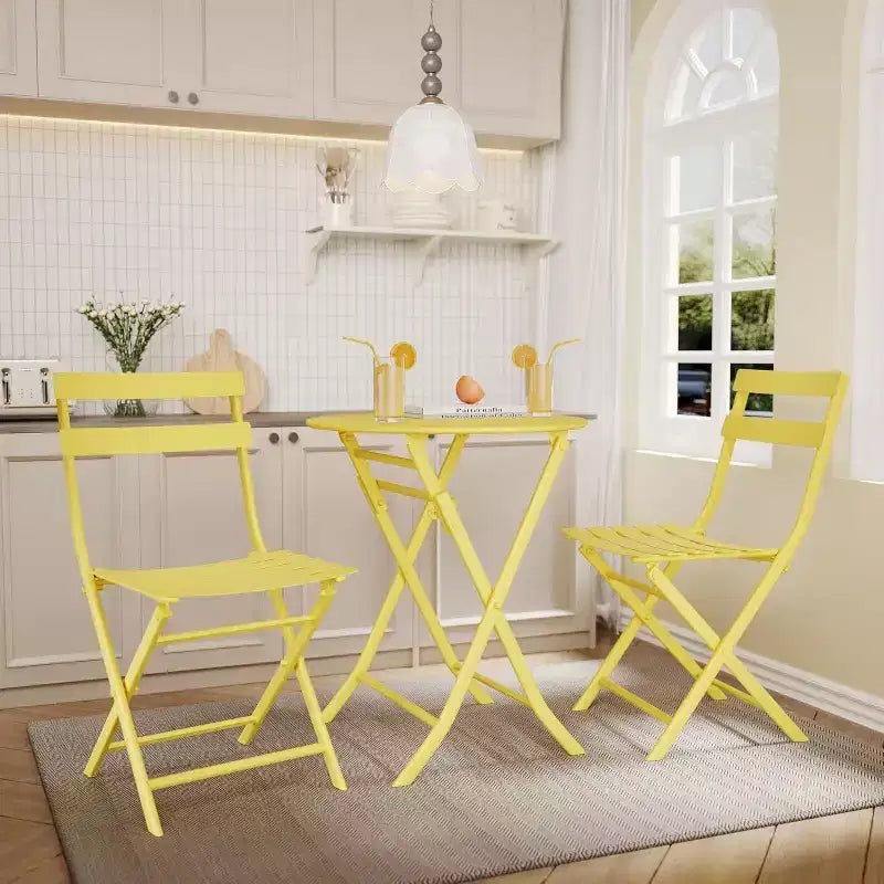 3-Piece Green Folding Bistro Set, Metal Frame Table and Chairs for Small Spaces, Indoor/Outdoor Use