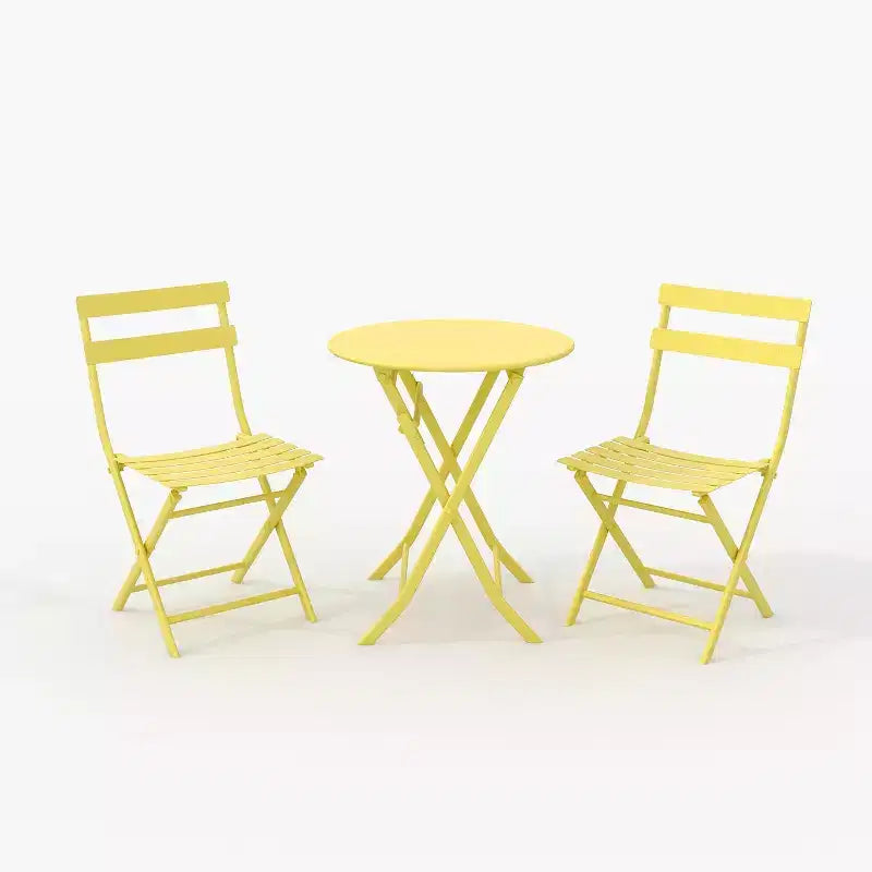 3-Piece Green Folding Bistro Set, Metal Frame Table and Chairs for Small Spaces, Indoor/Outdoor Use