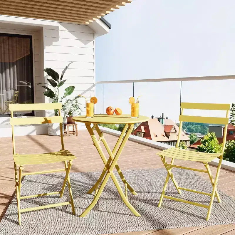 3-Piece Green Folding Bistro Set, Metal Frame Table and Chairs for Small Spaces, Indoor/Outdoor Use