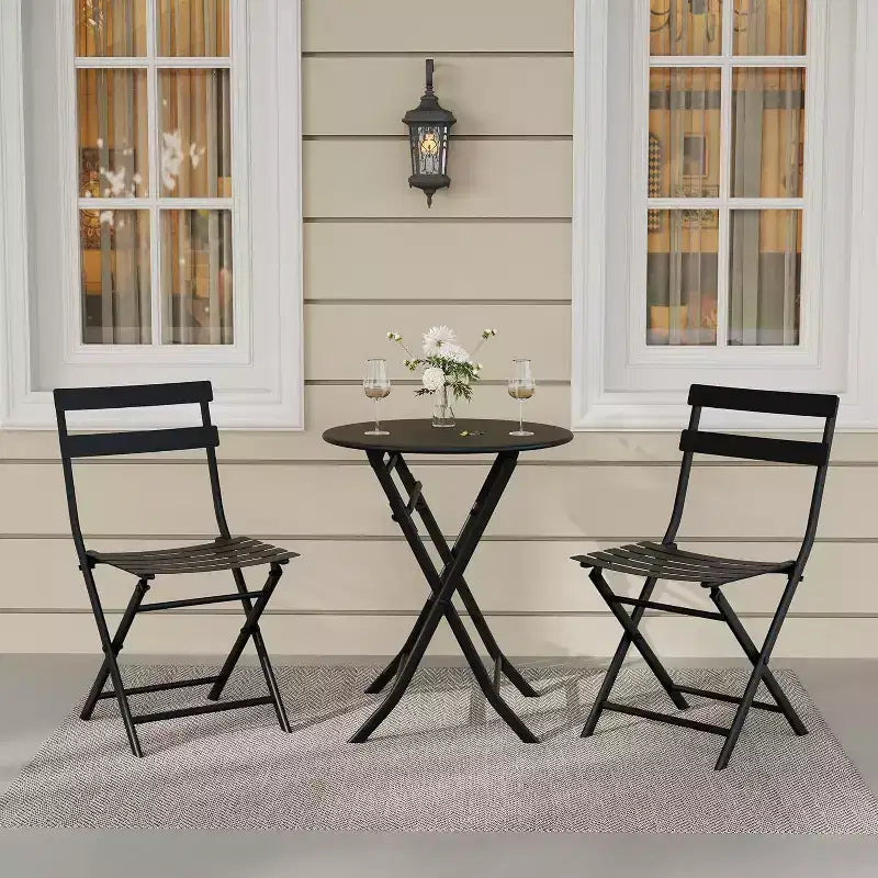 3-Piece Green Folding Bistro Set, Metal Frame Table and Chairs for Small Spaces, Indoor/Outdoor Use