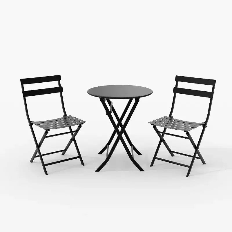 3-Piece Green Folding Bistro Set, Metal Frame Table and Chairs for Small Spaces, Indoor/Outdoor Use
