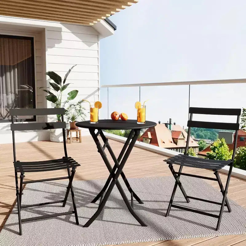 3-Piece Green Folding Bistro Set, Metal Frame Table and Chairs for Small Spaces, Indoor/Outdoor Use
