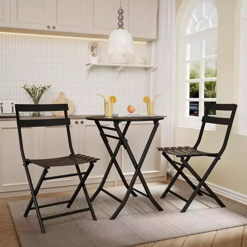 3-Piece Green Folding Bistro Set, Metal Frame Table and Chairs for Small Spaces, Indoor/Outdoor Use