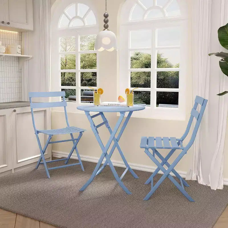 3-Piece Green Folding Bistro Set, Metal Frame Table and Chairs for Small Spaces, Indoor/Outdoor Use