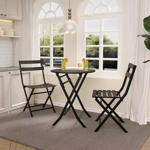 3-Piece Green Folding Bistro Set, Metal Frame Table and Chairs for Small Spaces, Indoor/Outdoor Use