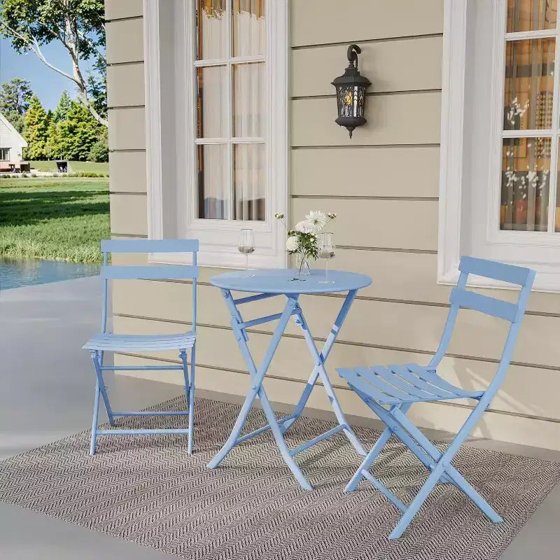 3-Piece Green Folding Bistro Set, Metal Frame Table and Chairs for Small Spaces, Indoor/Outdoor Use
