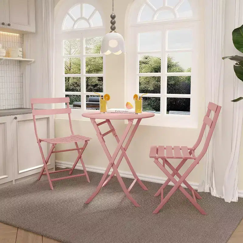 3-Piece Green Folding Bistro Set, Metal Frame Table and Chairs for Small Spaces, Indoor/Outdoor Use