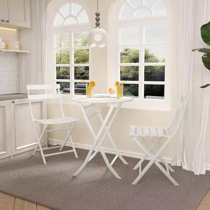 3-Piece Green Folding Bistro Set, Metal Frame Table and Chairs for Small Spaces, Indoor/Outdoor Use