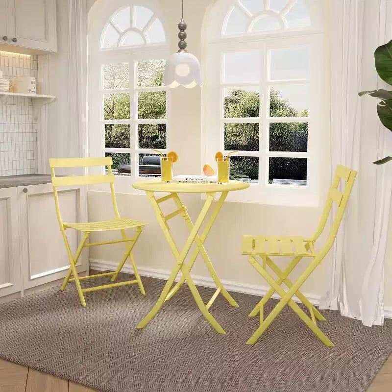 3-Piece Green Folding Bistro Set, Metal Frame Table and Chairs for Small Spaces, Indoor/Outdoor Use