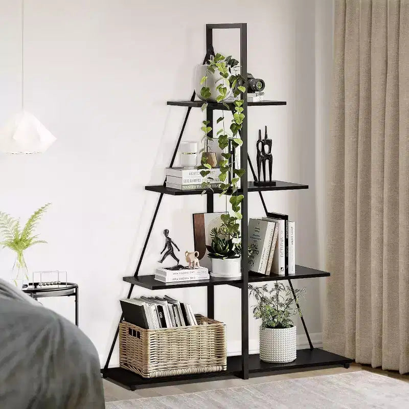 4 Shelf Bookshelf, Sailboat A-Shape Structure, Ladder Display Shelf, Classical Modern Bookshelf Book, For CDs/Books/Films