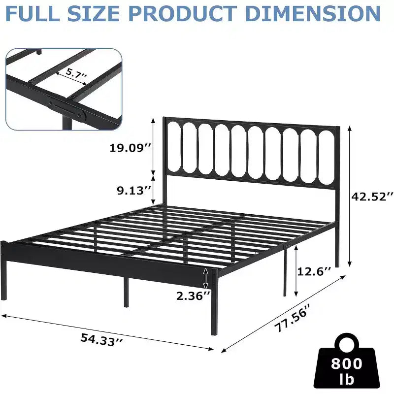 14 Inch Queen Bed Frame, Metal Platform Bed Frame with Headboard, No Box Spring Needed, Noise-Free, Non-Slip, Black
