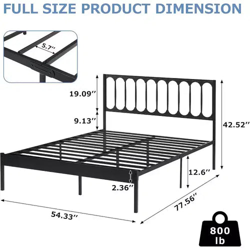 14 Inch Queen Bed Frame, Metal Platform Bed Frame with Headboard, No Box Spring Needed, Noise-Free, Non-Slip, Black
