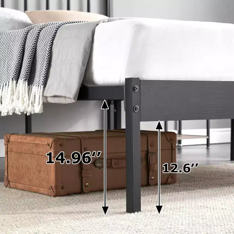 14 Inch Queen Bed Frame, Metal Platform Bed Frame with Headboard, No Box Spring Needed, Noise-Free, Non-Slip, Black