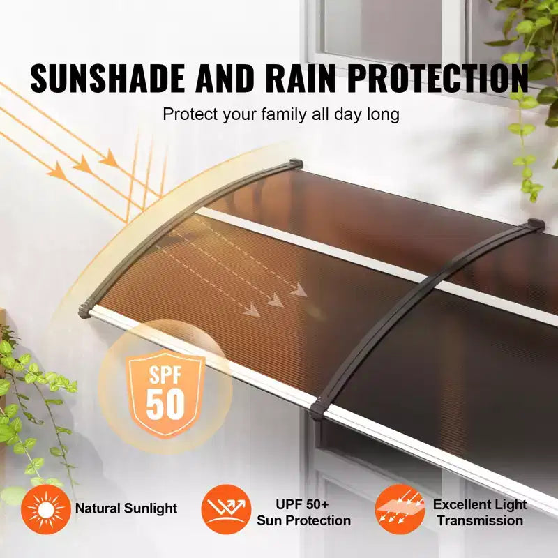 VEVOR Window Door Awning Canopy , UPF 50+ Polycarbonate Entry Door Outdoor Window Awning Exterior, Front Door Overhang Awning