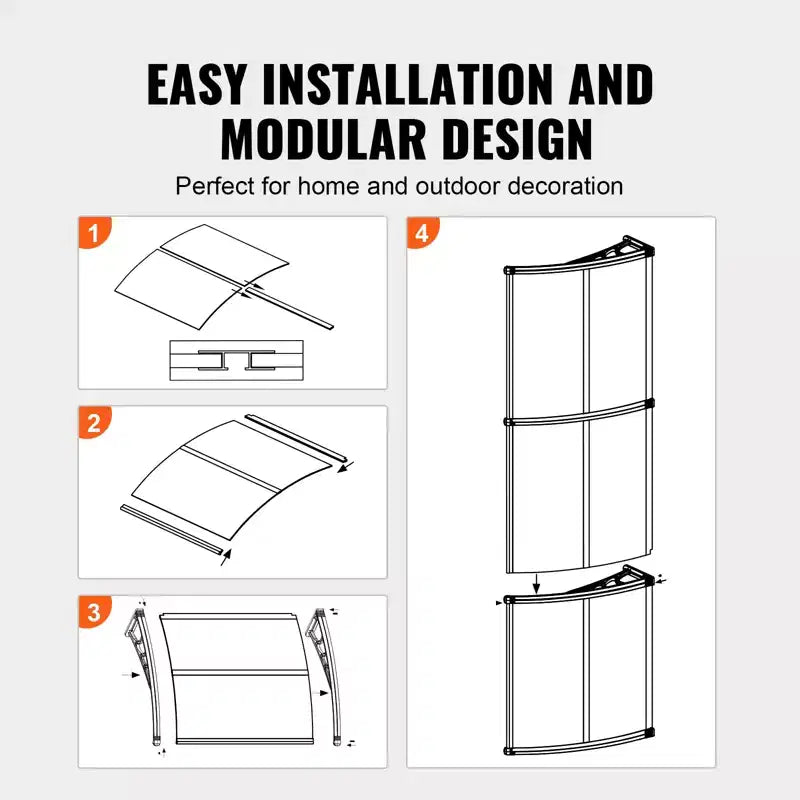 VEVOR Window Door Awning Canopy , UPF 50+ Polycarbonate Entry Door Outdoor Window Awning Exterior, Front Door Overhang Awning