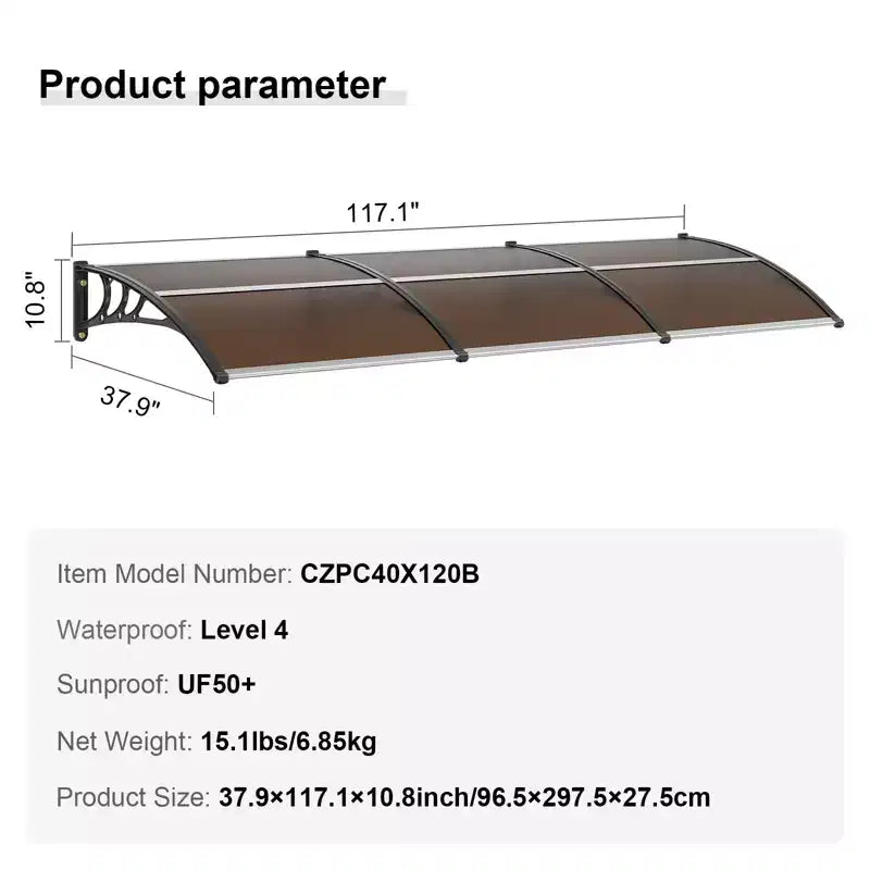 VEVOR Window Door Awning Canopy , UPF 50+ Polycarbonate Entry Door Outdoor Window Awning Exterior, Front Door Overhang Awning