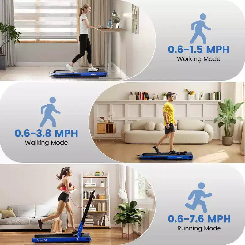 Costway 3-in-1 Folding Treadmill with Smart Apps Remote Control LED Display and Speakers Blue/Silver