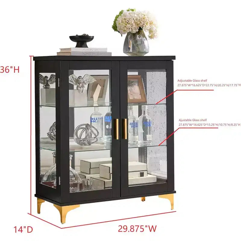 Kings Brand Furniture Modern Buffet Display Curio Cabinet with Glass Doors and Adjustable Shelves