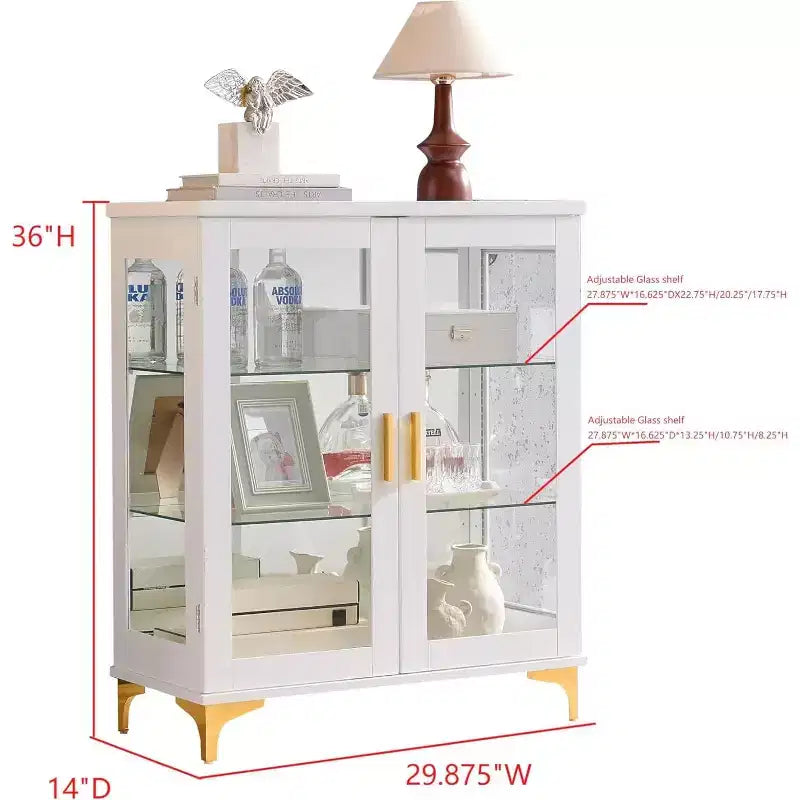 Kings Brand Furniture Modern Buffet Display Curio Cabinet with Glass Doors and Adjustable Shelves