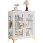Kings Brand Furniture Modern Buffet Display Curio Cabinet with Glass Doors and Adjustable Shelves