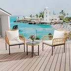 4 Piece Patio Conversation Sets, Wicker Outdoor Furniture Sets, 1 Loveseat & 2 Chairs & 1 Table, Beige