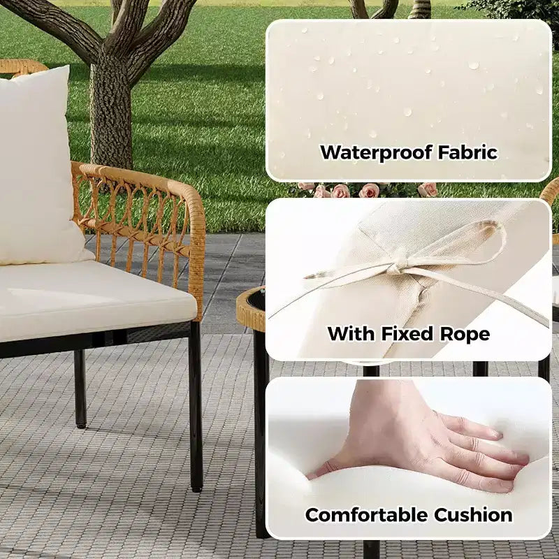 4 Piece Patio Conversation Sets, Wicker Outdoor Furniture Sets, 1 Loveseat & 2 Chairs & 1 Table, Beige